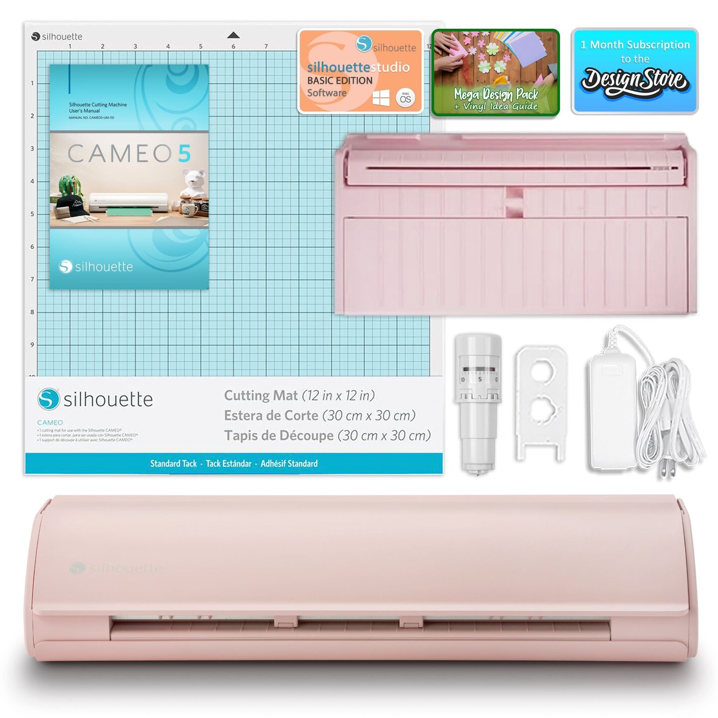 Silhouette Pink Cameo 5 w/ Deluxe Blade &#x26; Tool Pack, Mat Pack, Guides, Designs