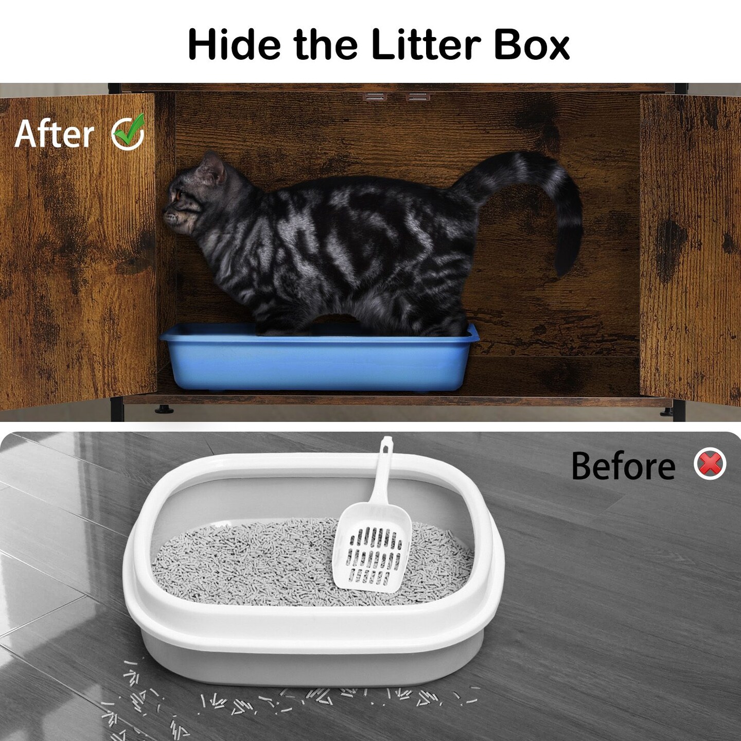 Litter Box Enclosure with Storage Shelves