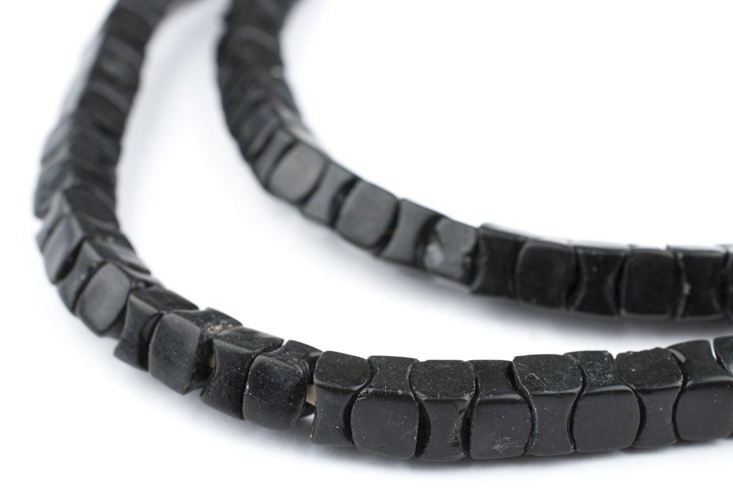 TheBeadChest Rare Black Square Snake Beads Long Strand 7mm Nigeria African Interlocking Glass 36 Inch Strand Handmade