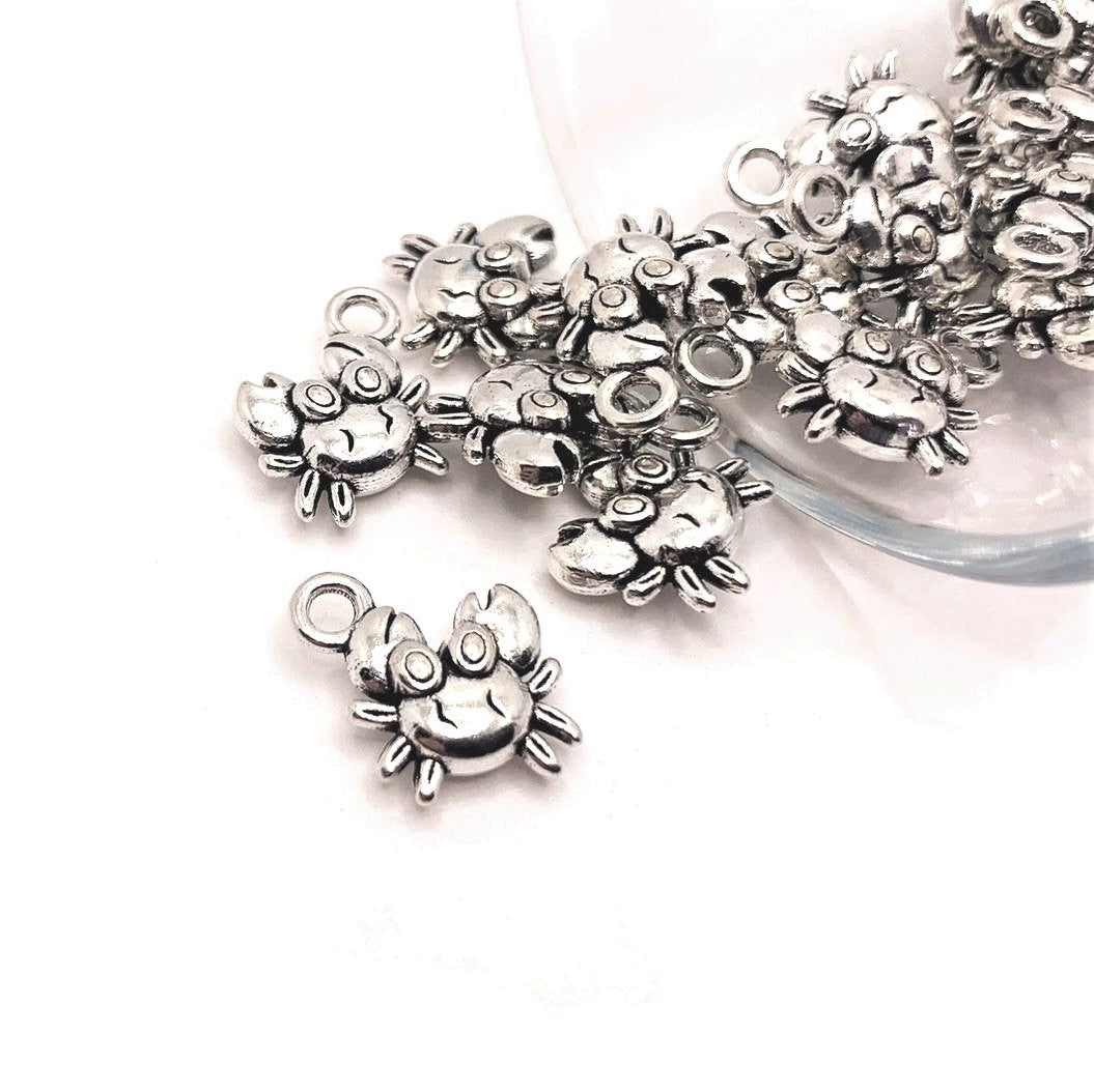 4, 20 or 50 Pieces: Silver Tiny Crab 3D Charms