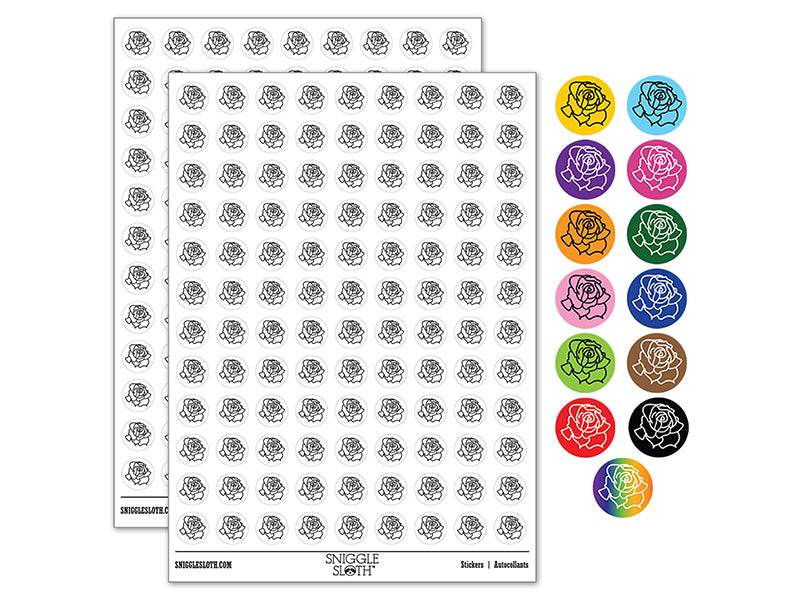 Blooming Open Rose Flower Outline 200+ 0.50&#x22; Round Stickers