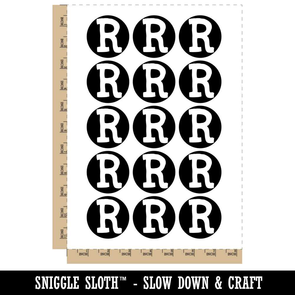 Letter R Uppercase Cute Typewriter Font Temporary Tattoo Water Resistant Fake Body Art Set Collection (1 Sheet)