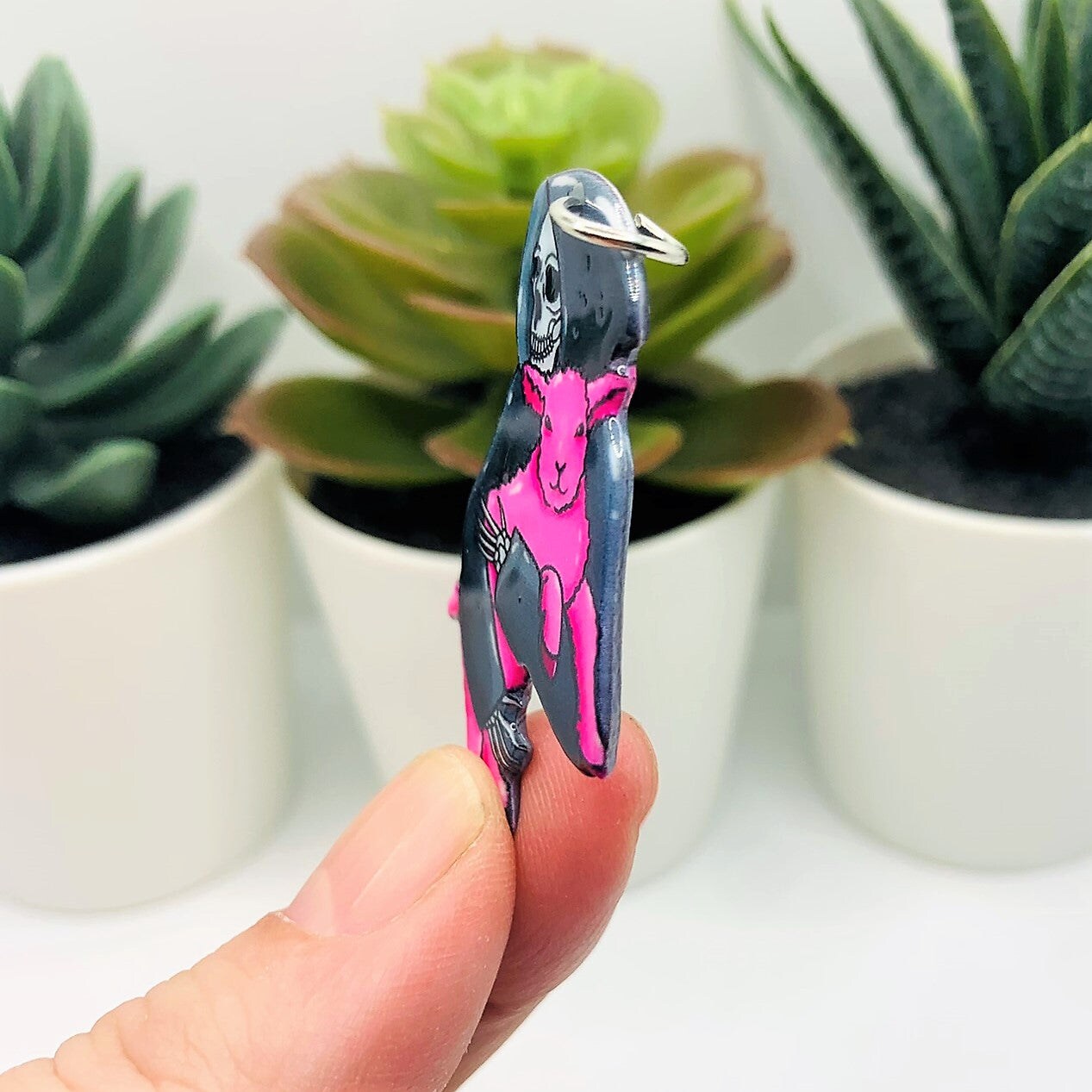 1, 4 or 20 Pieces: Pink Goth Grim Reaper Death with Lamb Charms - Double Sided