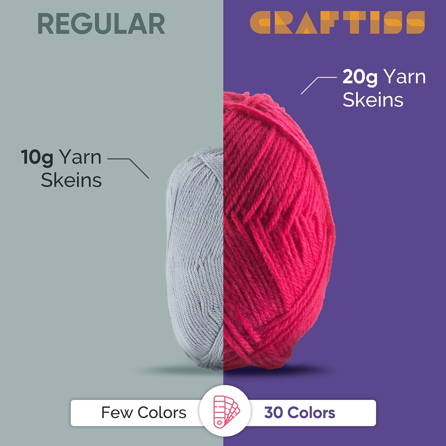 60*20g Acrylic Yarn Skeins - 2600 Yards of Soft Yarn for