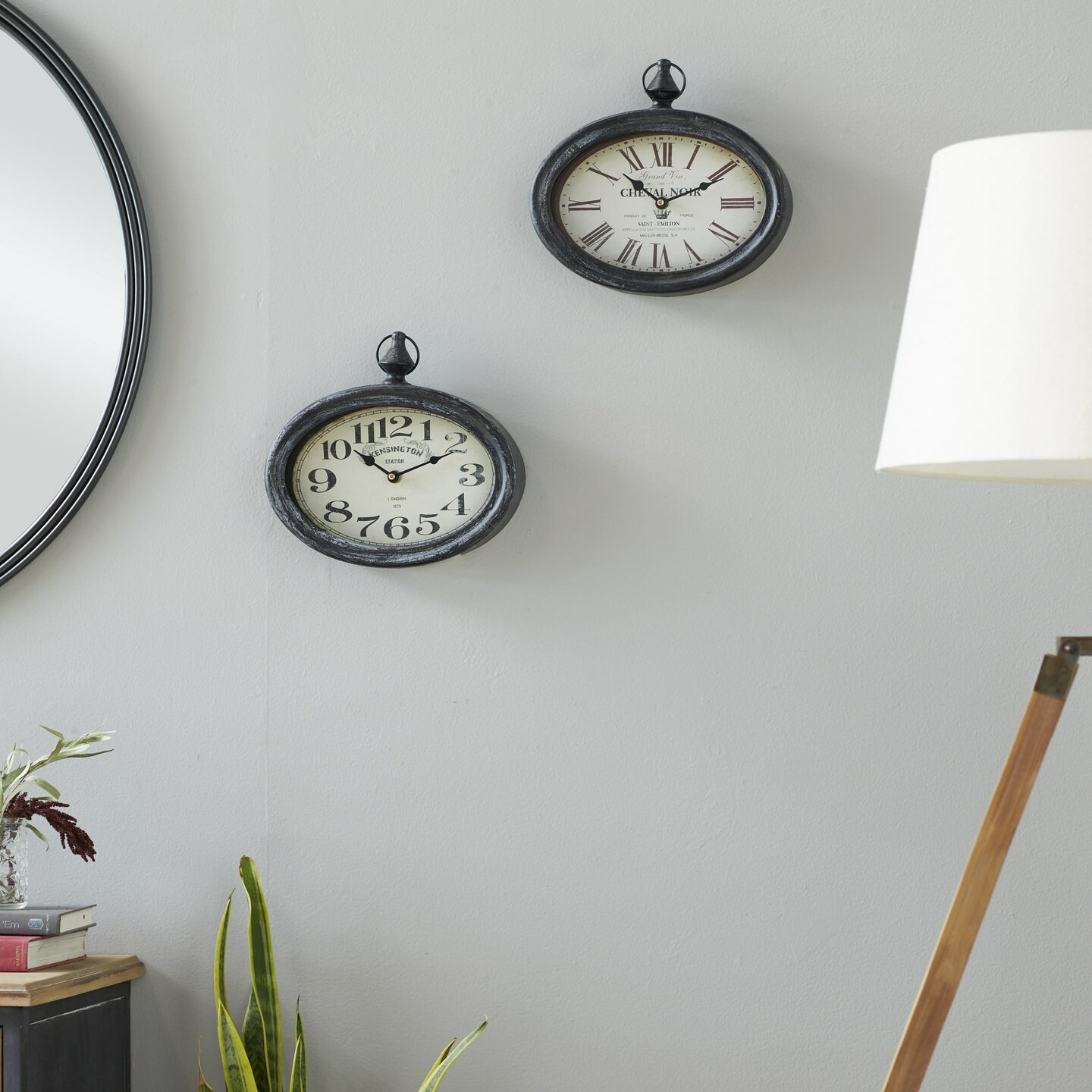 DecMode 12&#x22;H, 11&#x22;W Cream Metal Pocket Watch Style Wall Clock (2 Count)