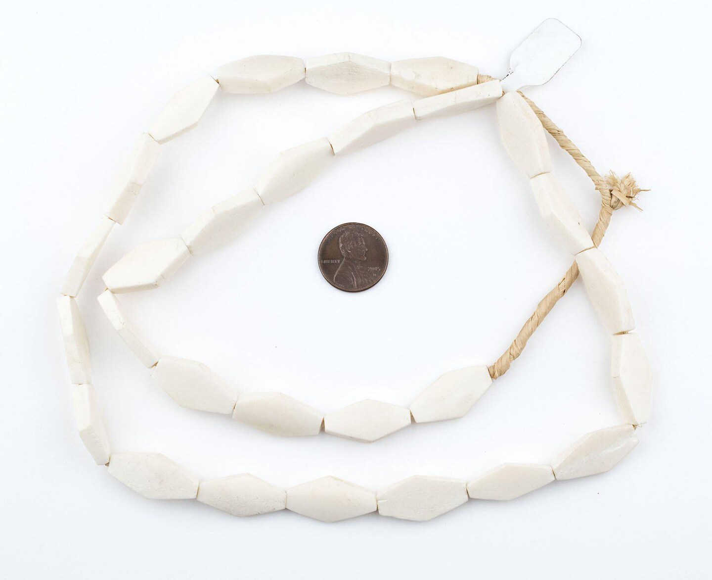 TheBeadChest Kenya White Bone Beads Geometric 15mm African Unusual 30 Inch Strand Handmade