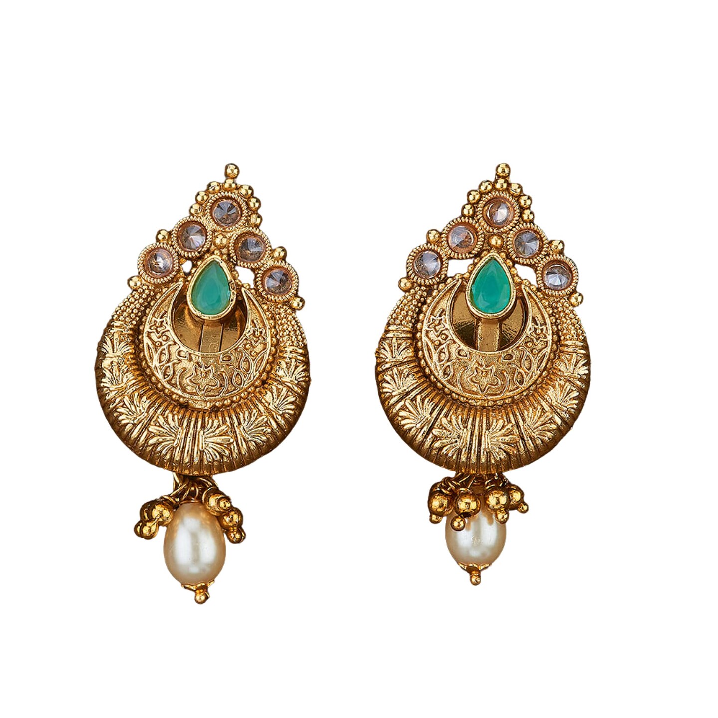Indian Ethnic Earrings for Women - Traditional South Indian Stud Earrings Gold Plated Vibhati Jhumkas Faux Kundan Dangle Drop Earrings in Gold Tone Ear Jewelry for Bride | Gift for Her
