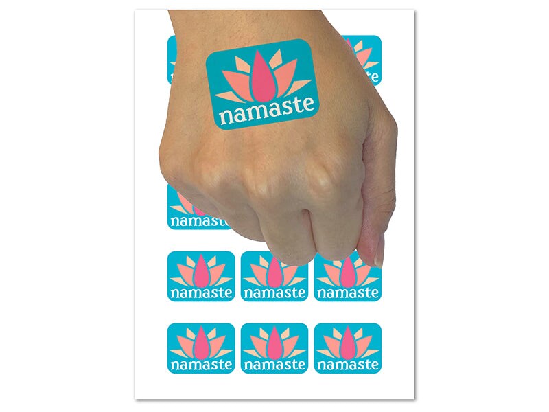 Namaste with Lotus Flower Yoga Temporary Tattoo Water Resistant Fake Body Art Set Collection (1 Sheet)
