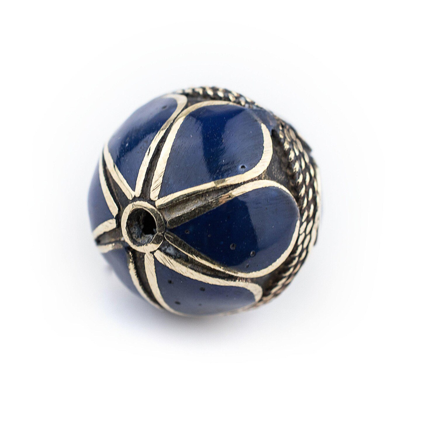 TheBeadChest Lapis-Inlaid Afghan Tribal Silver Bead (25mm): Genuine Inlaid Metal Bead Pendant for DIY Jewelry
