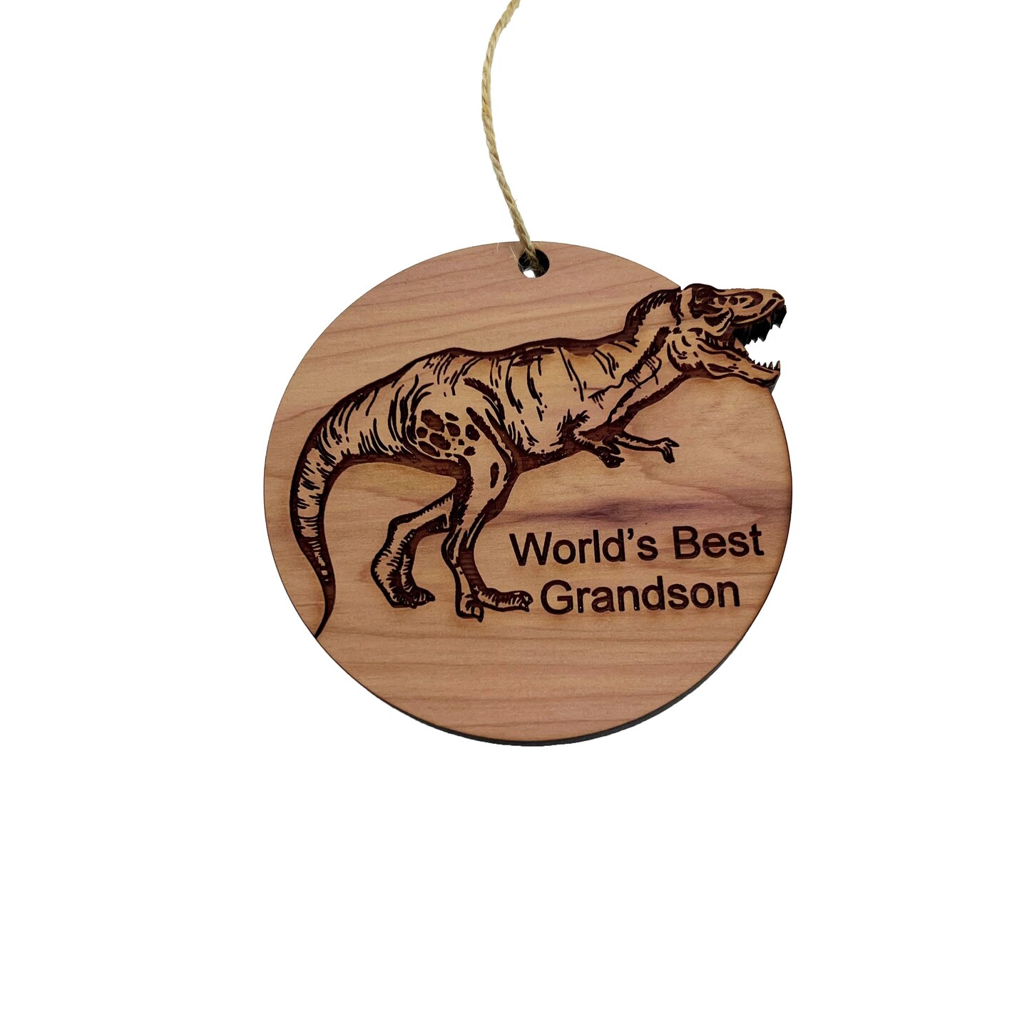 TRex Dinosaur Worlds Best Grandson - Cedar Ornament TRex Dinosaur Worlds Best Grandson - Cedar Ornament