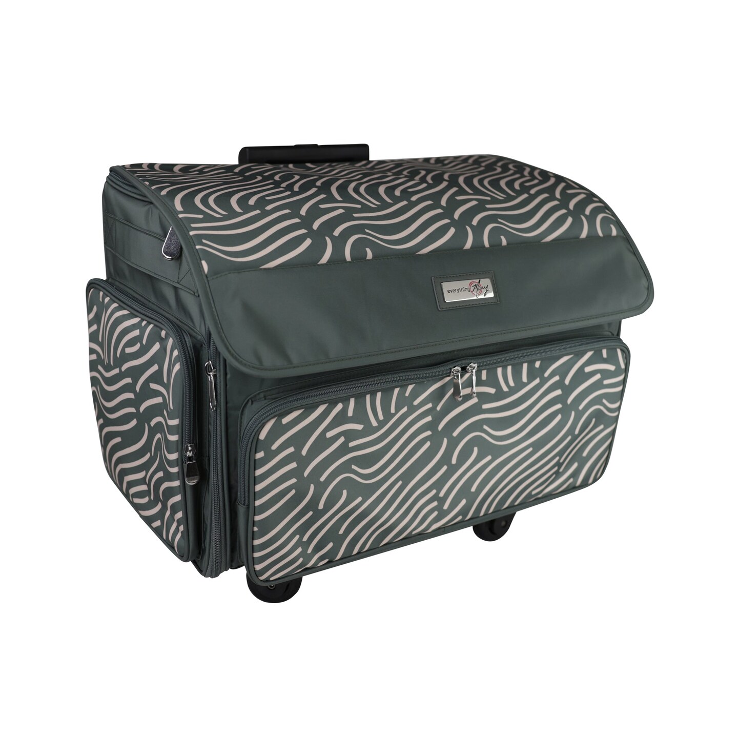 XL 4 Wheel Collapsible Deluxe Rolling Sewing Machine Storage Case, Grey &#x26; White