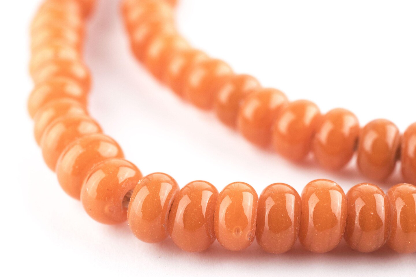 The Bead Chest Orange Glass Donut Beads - 24 Inch Strand of Indonesian Rondelle Java Glass Beads for Crafts & Jewelry Making