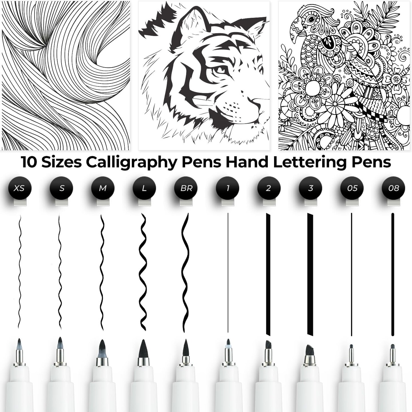 Ohuhu Calligraphy Pens, Brush Chisel Fine 10 Size Tips Hand Lettering Pens Calligraphy Brush Markers Soft and Hard Tip for Beginner Handwriting Cardmaking Sketching Drawing Illustration Bullet Journal