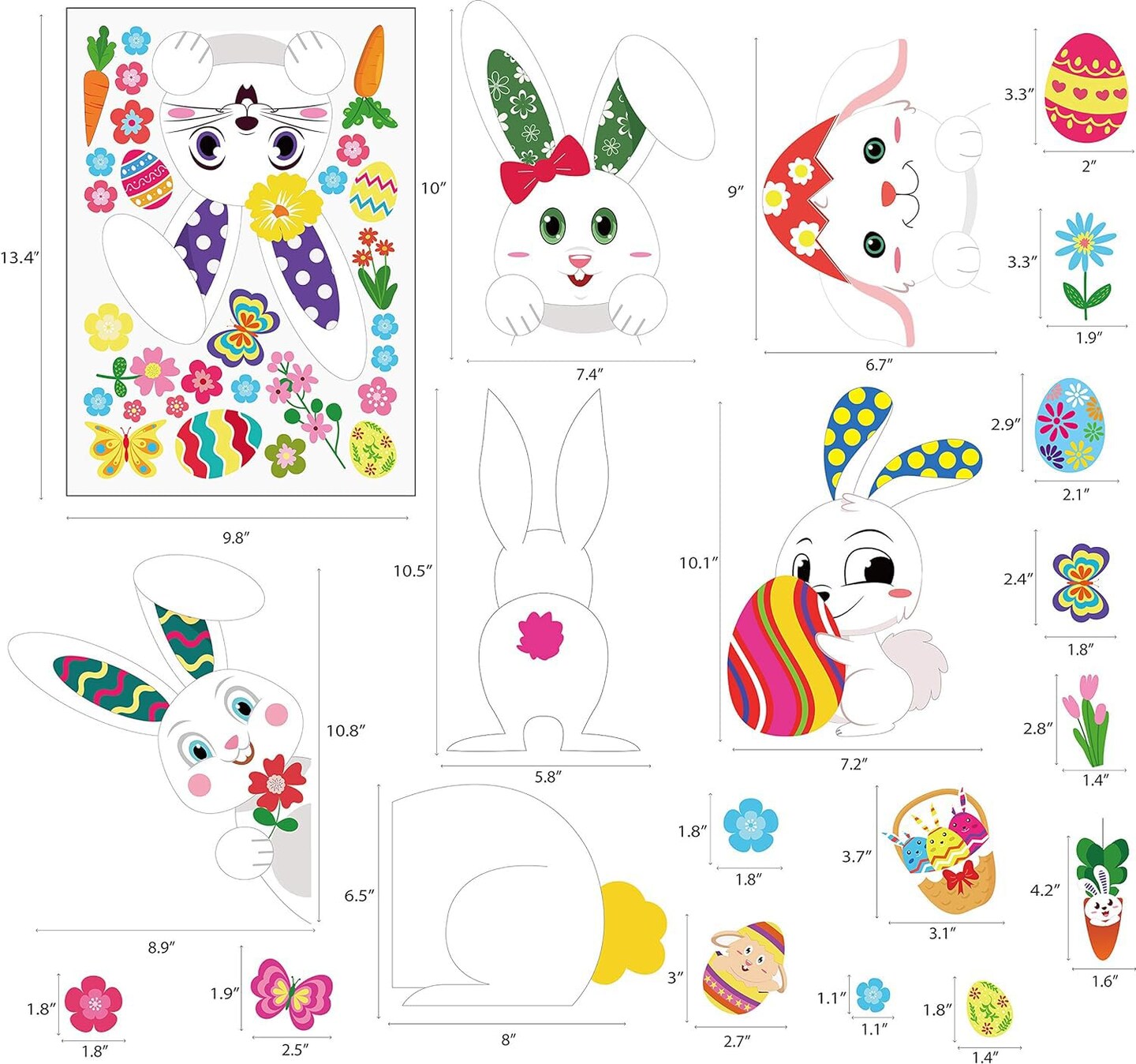 361PCS Easter Bunny Window Cling Decorations - Egg Hunt Games Decals Home Party Ornaments