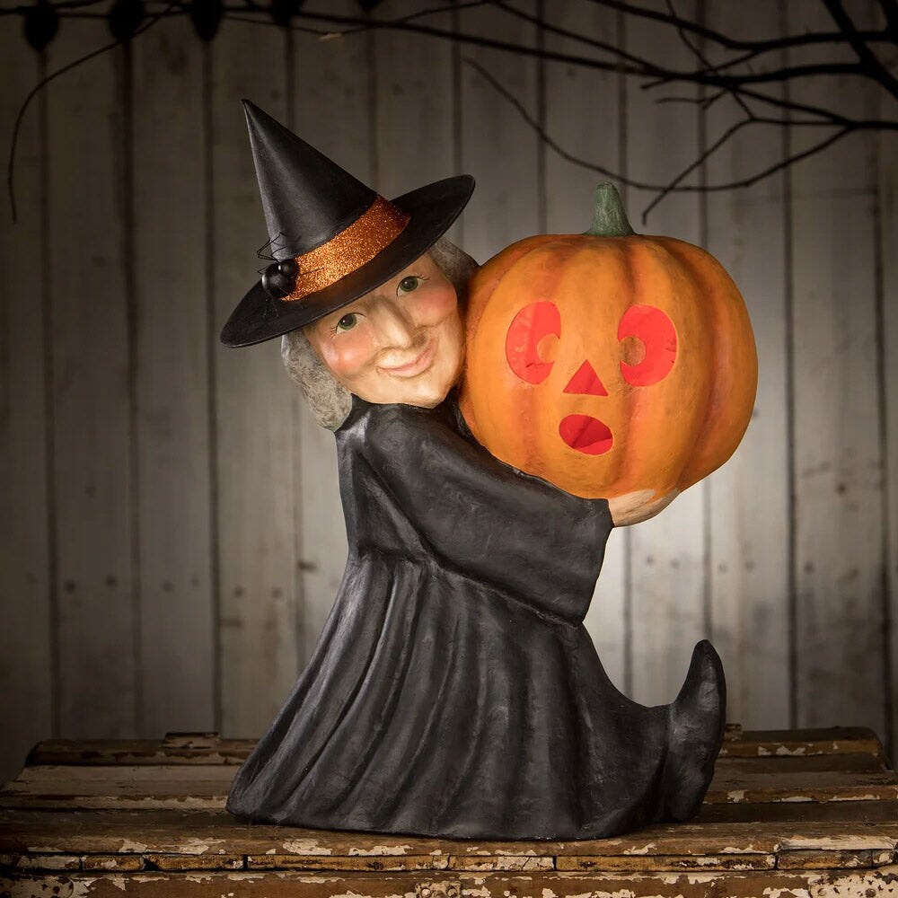Witch With Pumpkin Large Paper Mache
