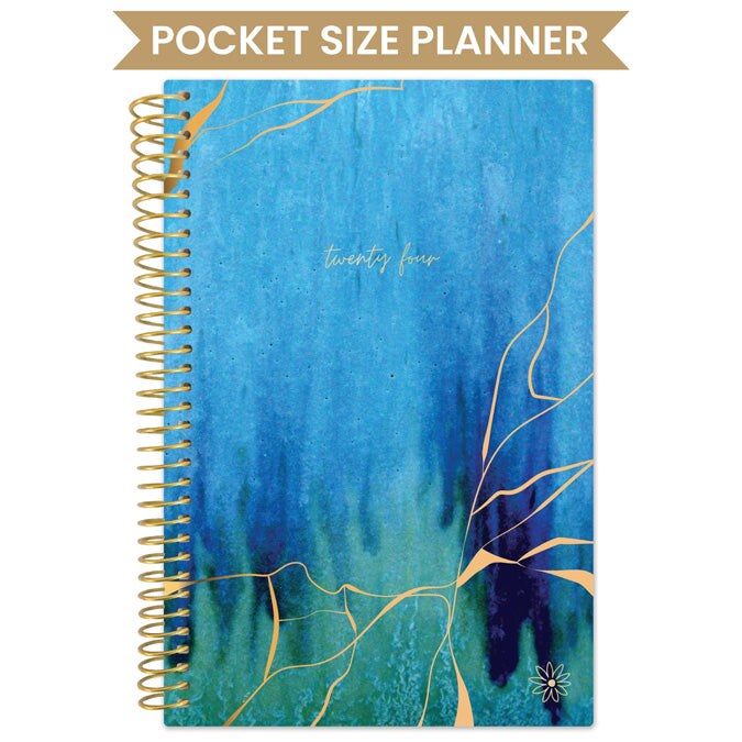 bloom daily planners 2024 Soft Cover Planner, 4" x 6", Blue Kintsugi