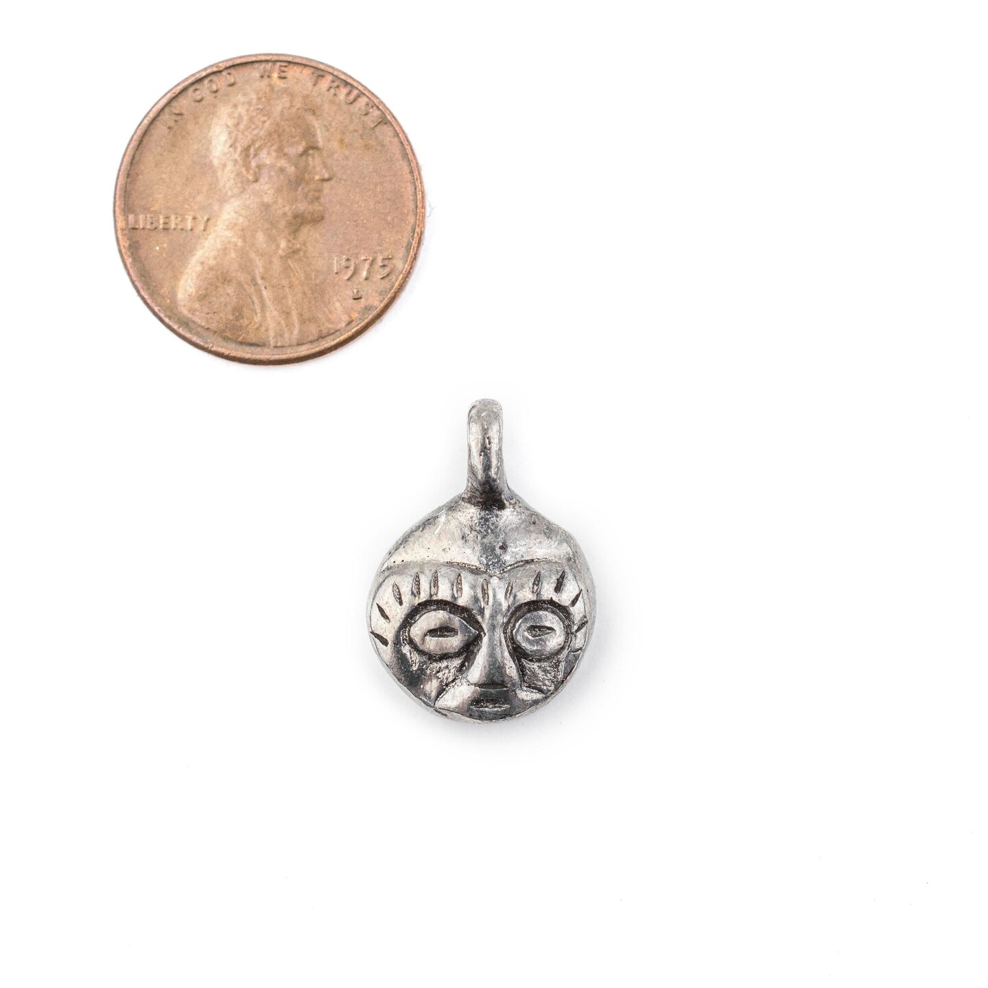TheBeadChest African Silver Mask Charm Pendant (19x14mm): Genuine West African Mask Design for DIY Jewelry &#x26; Necklaces