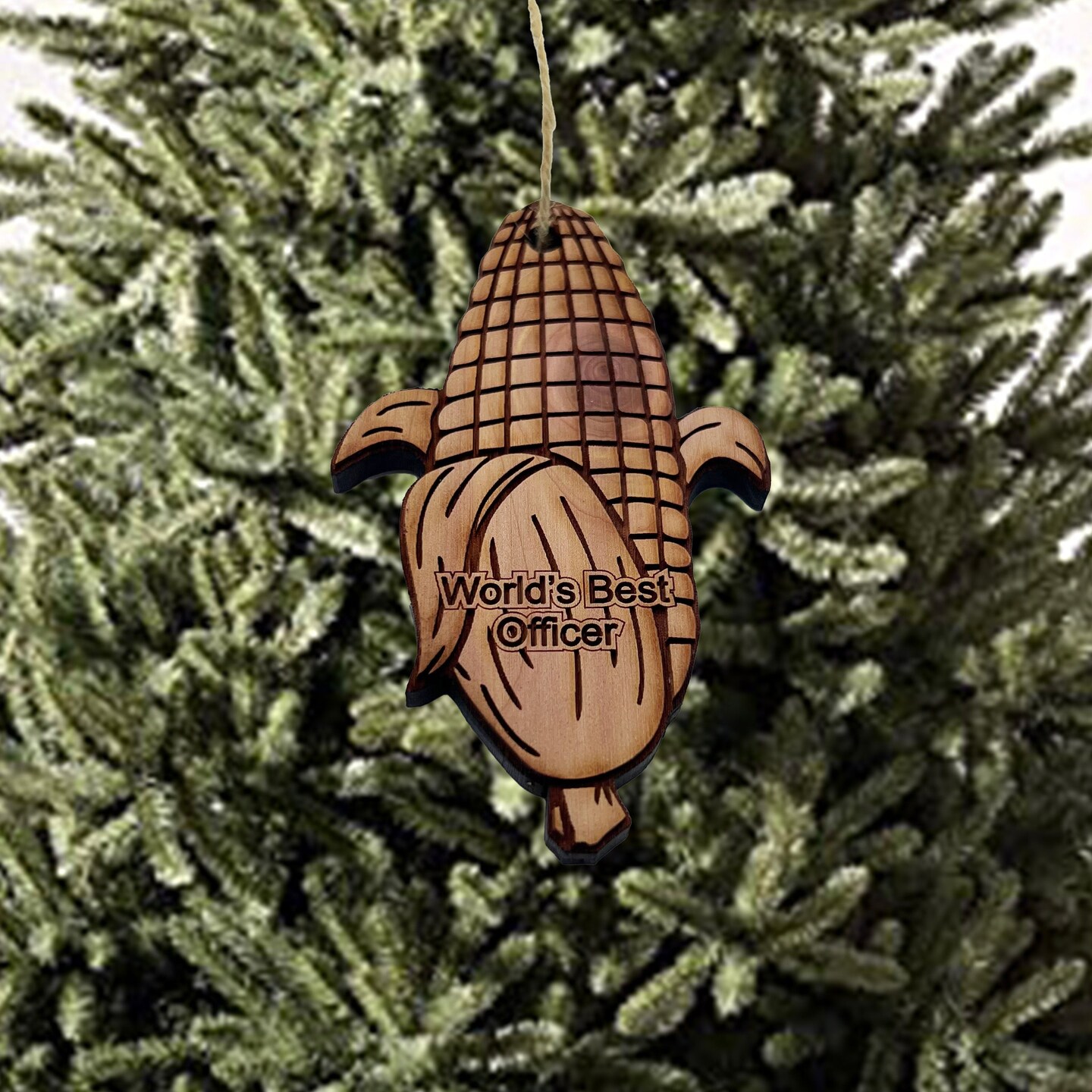 Worlds Best Officer Corn on the cob - Cedar Ornament Worlds Best Officer Corn on the cob - Cedar Ornament