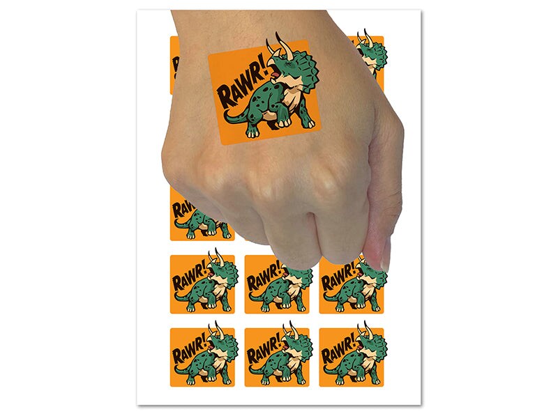 Triceratops Rawr Roar Dinosaur Temporary Tattoo Water Resistant Fake