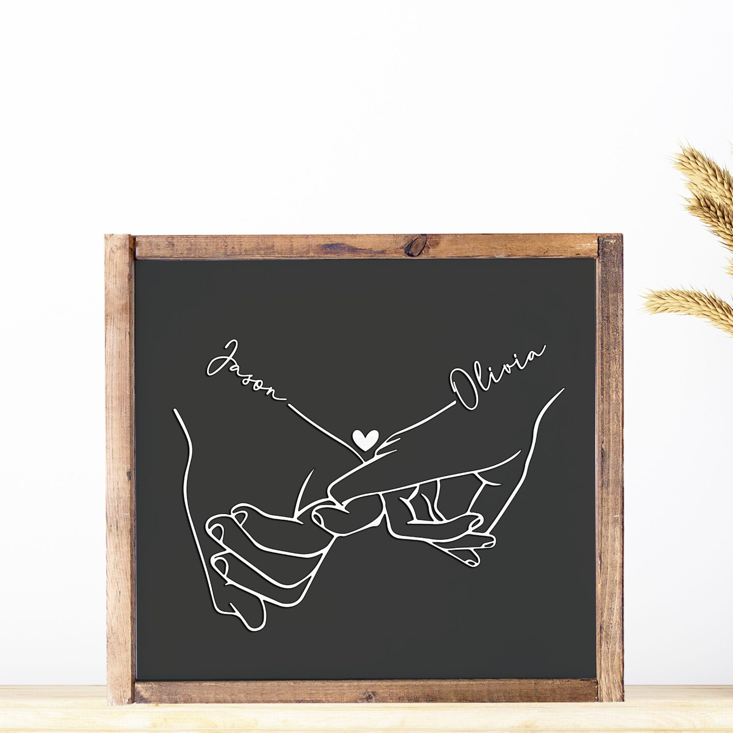 Personalized Couple Hands Line Art 3d Wood Sign, Wedding Gift for
