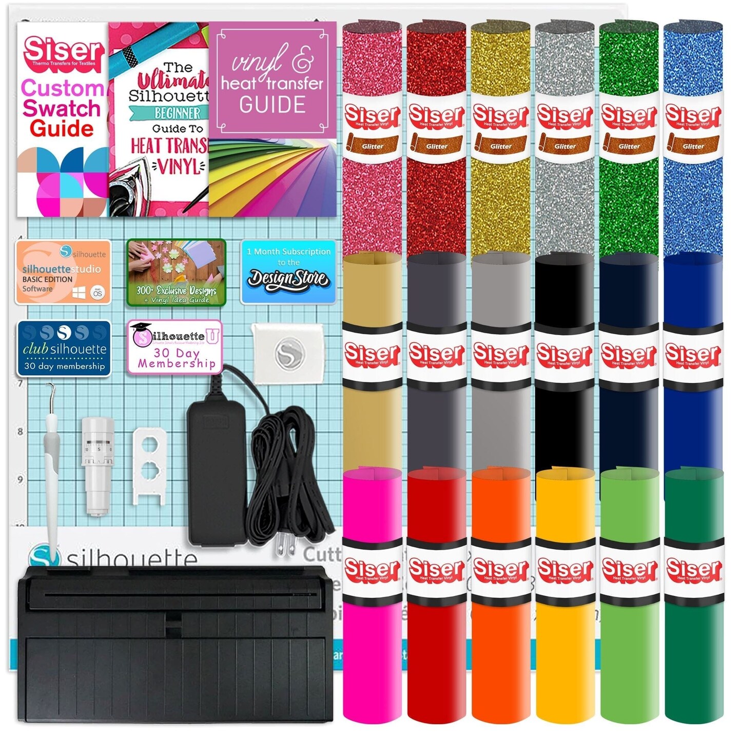 Silhouette Matte Black Cameo 5 w/ 8-in-1 Turquoise Heat Press &#x26; Siser HTV