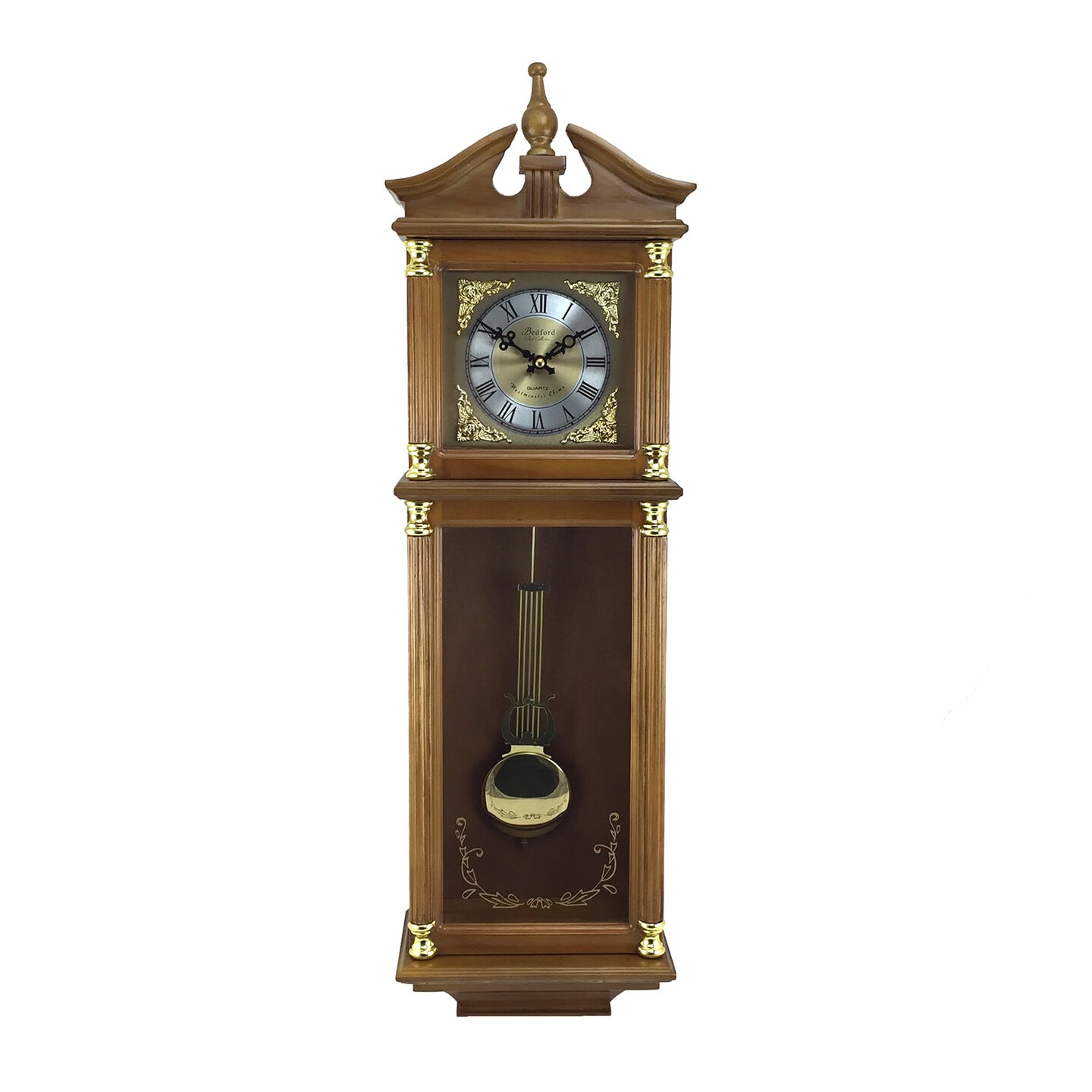 Bedford Clock Collection Antique Chiming Wall Clock - 34.5&#x22; Harvest Oak Finish