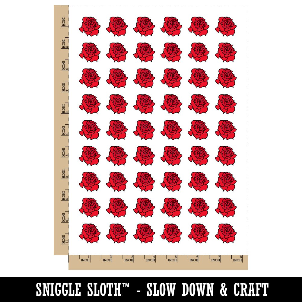 Blooming Open Rose Flower Outline Temporary Tattoo Water Resistant Fake Body Art Set Collection (1 Sheet)