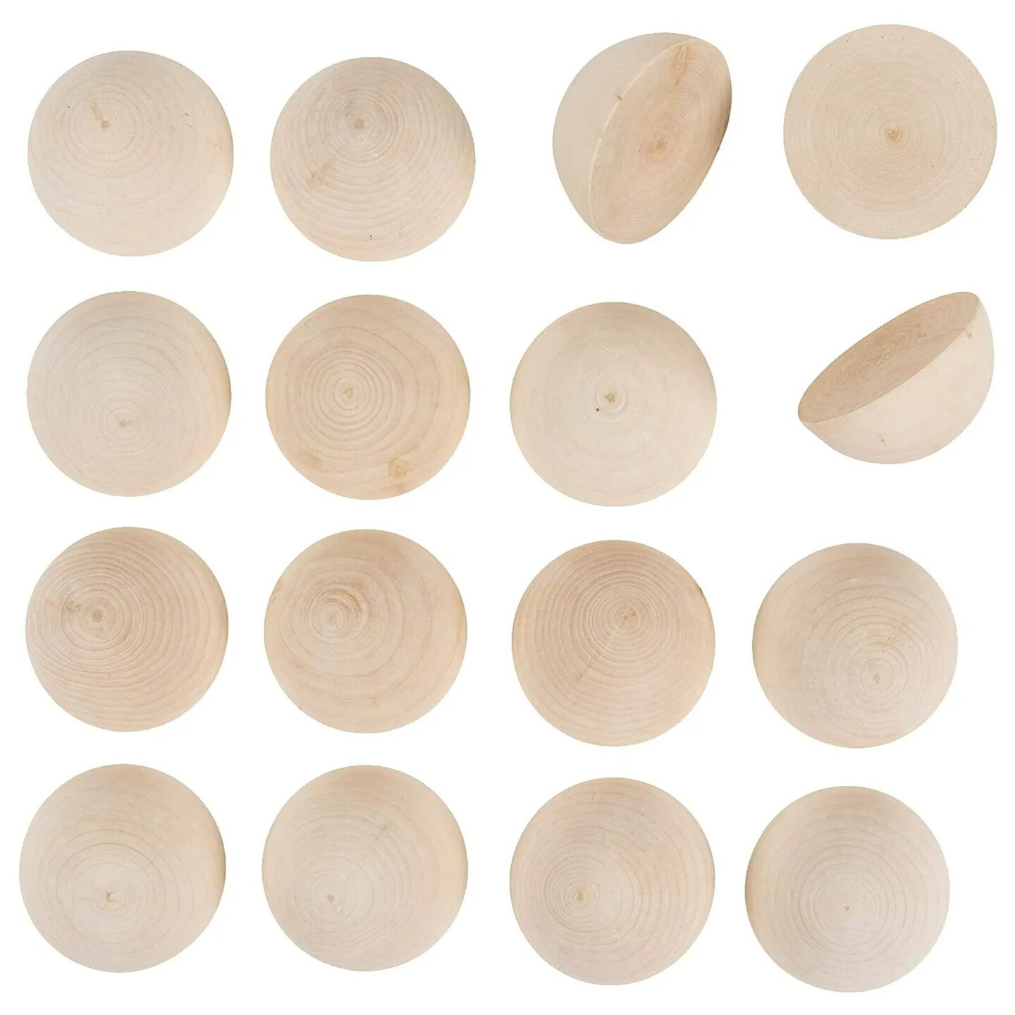 16 Pack 2&#x22; Unfinished Half Wooden Balls Split Natural Wood Beads for Craft Paint