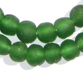 TheBeadChest African Recycled Glass Beads, Strand, For Jewelry Making, Home Decor, Handmade in Ghana (14mm, Green)