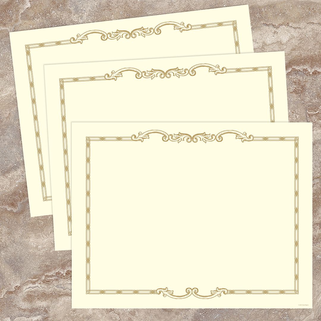 Great Papers! Certificates with Gold Foil, Linked Cast Iron on Ivory Certificate, 8.5&#x22; x 11&#x22;, Printer Compatible, 12 Count