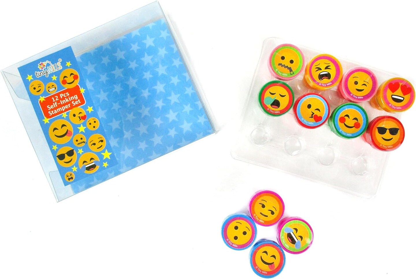 TINYMILLS 12 Pcs Emoji Stamp Kit for Kids