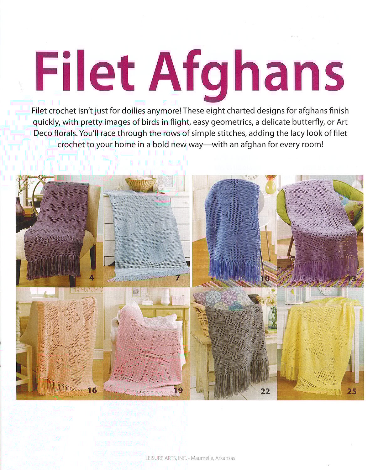 Leisure Arts Filet Afghans Crochet Book