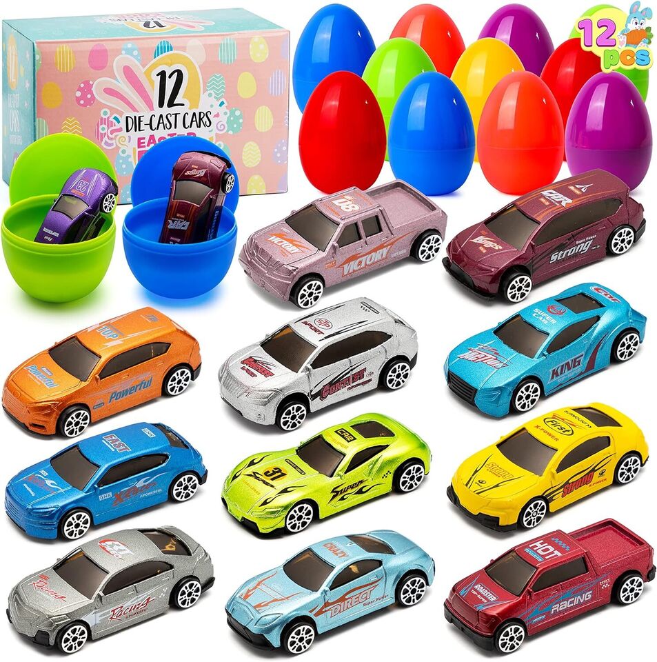 Pleasing Easter Eggs with Racing Car Toys 12 pcs