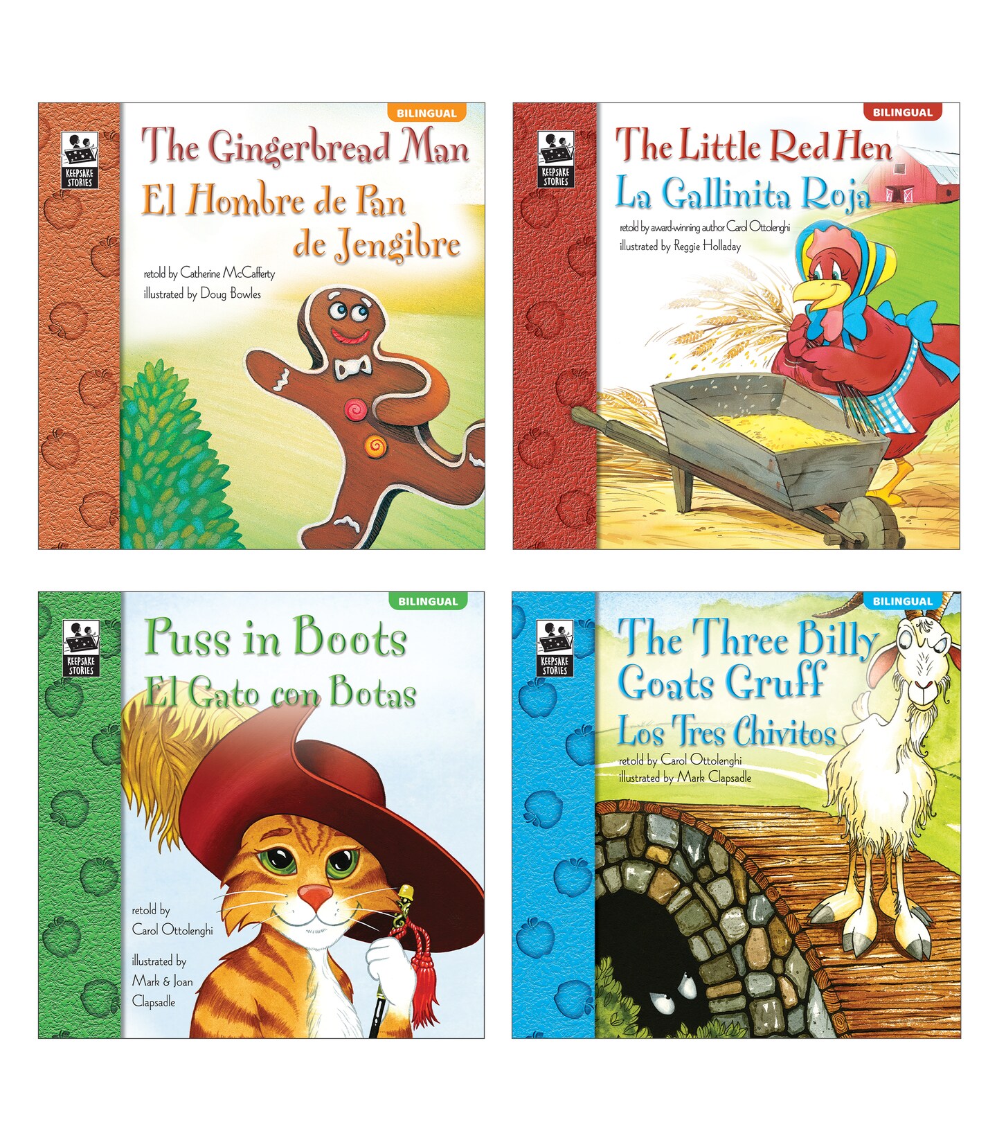 Carson Dellosa Keepsake Stories Children&#x27;s Fairy Tales in Spanish and English Book Set, The Little Red Hen, The Gingerbread Man, The Three Billy Goats Gruff and Puss in Boots Bilingual Books for Kids