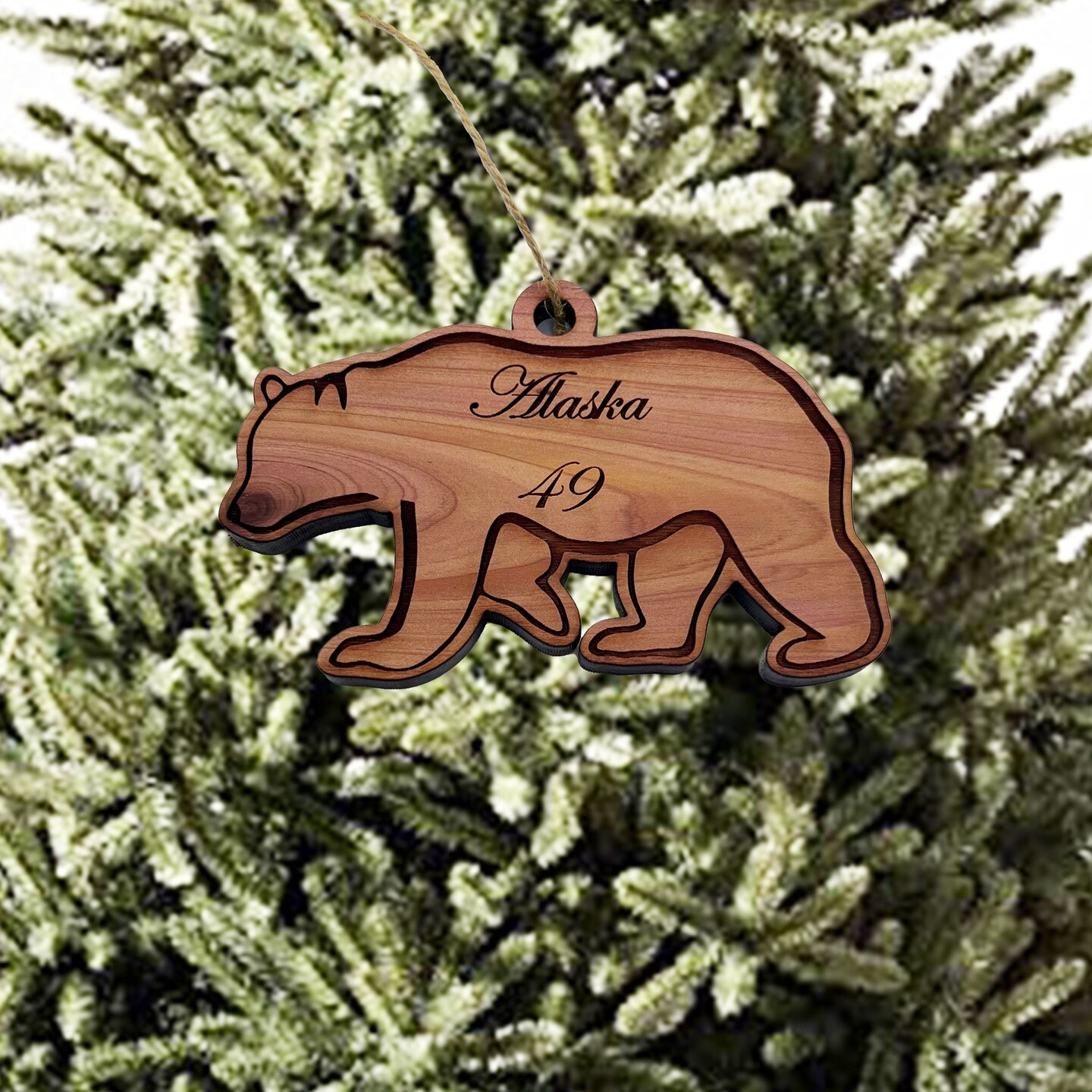 Alaska 49 with Bear - Cedar Ornament Alaska 49 with Bear - Cedar Ornament