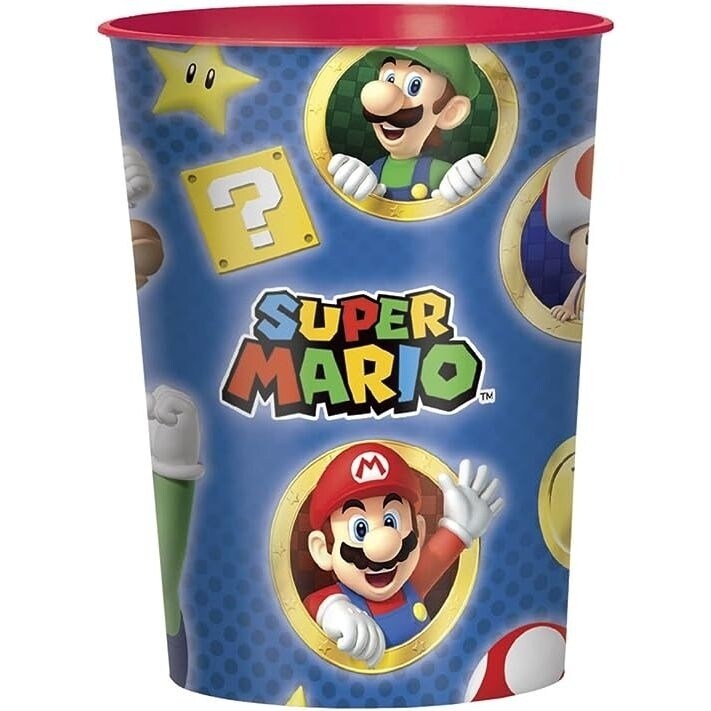 Super Mario Party Plastic Cup 16Oz Durable Party Drinkware Red Blue Design