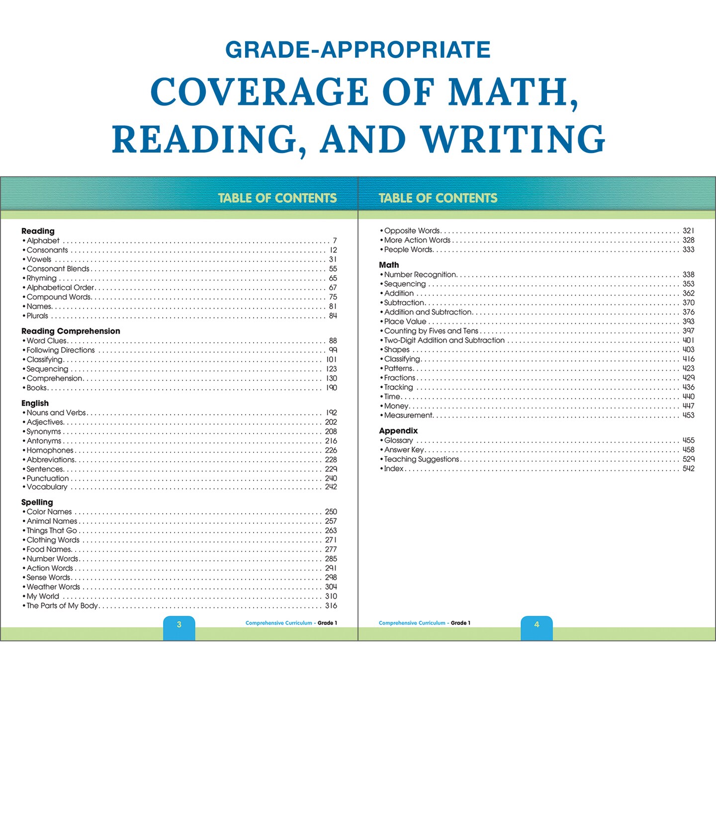 Comprehensive Curriculum of Basic Skills 1st Grade Workbooks All Subjects Ages 6-7, Math, Reading Comprehension, Writing, Spelling, Vocabulary, Addition, Subtraction, First Grade Workbook (544 pgs)