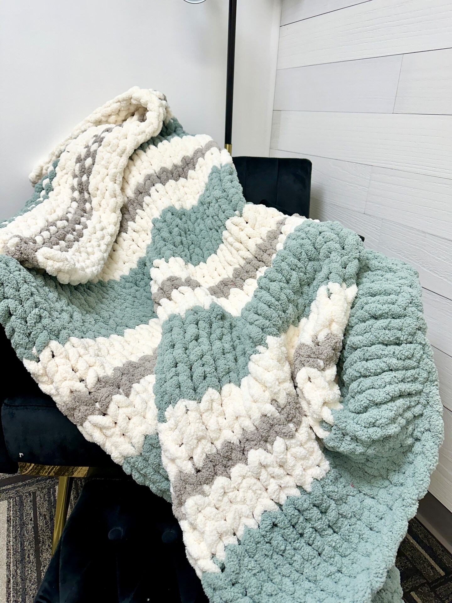 Mint and Ivory Chunky Hand Knit blanket Chunky Chenille Blanket MakerPlace by Michaels