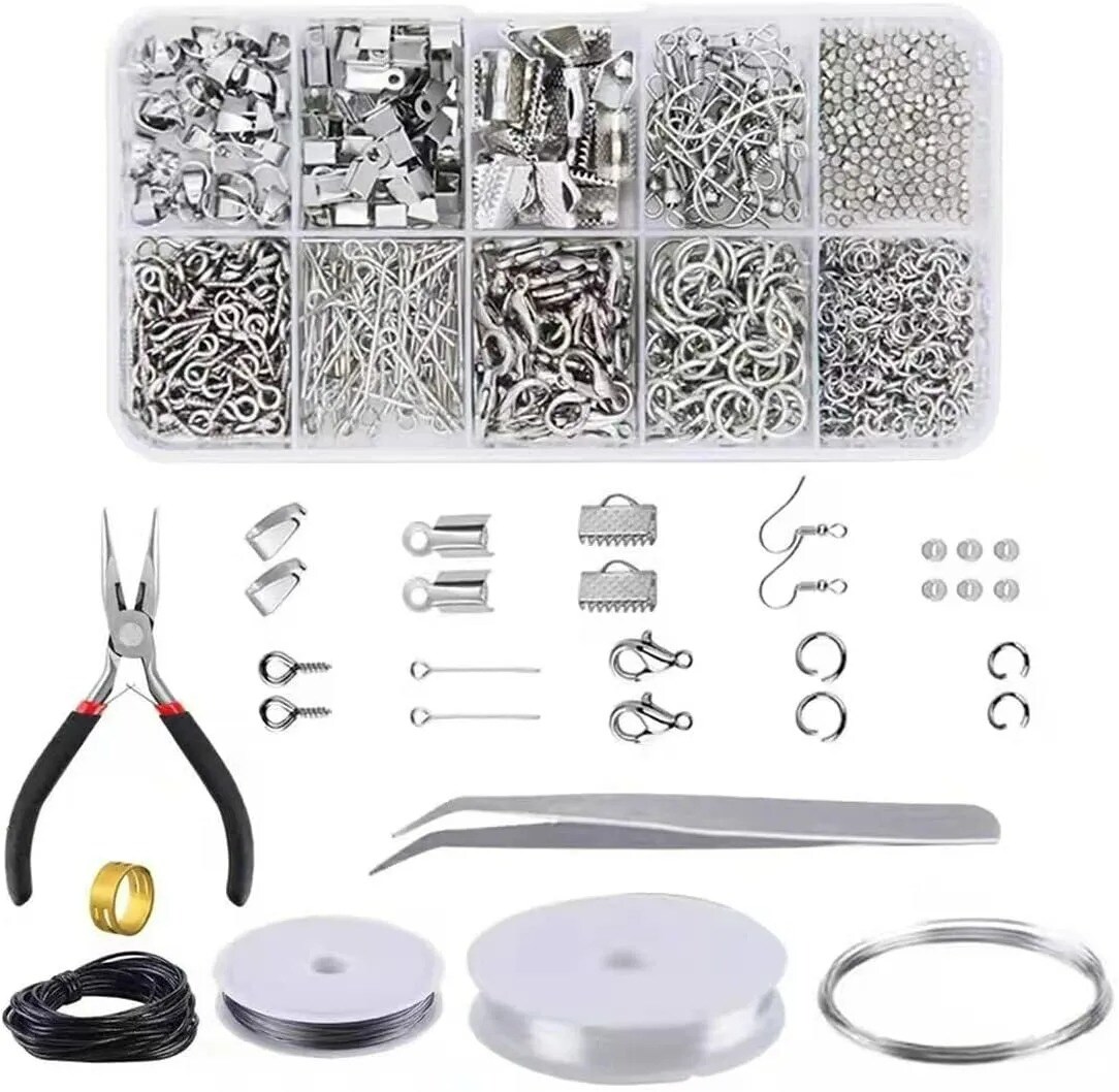 Jewelry Making Kit Beading Repair Tools Set Craft Supplies Bead Silver with Box