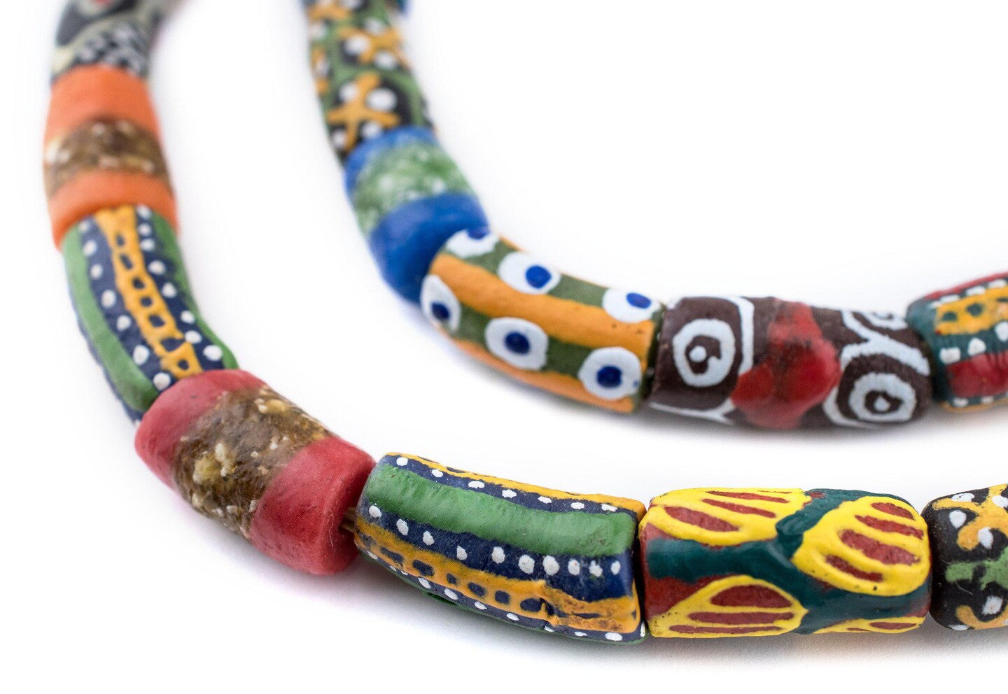 TheBeadChest Multicolor Krobo Powder Glass Beads Long Strand 11mm Ghana African Cylinder Large Hole 34-36 Inch Strand Handmade