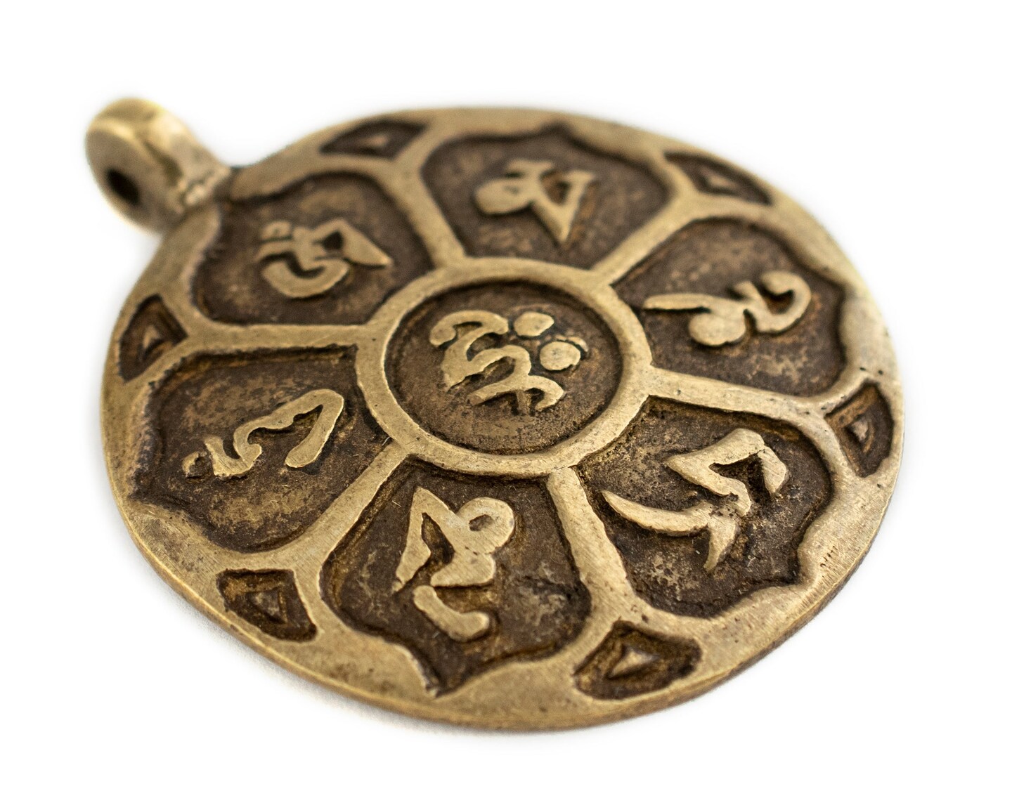 TheBeadChest Antiqued Brass Circular Om Mani Padme Hum Pendant 60x50mm Large Hole