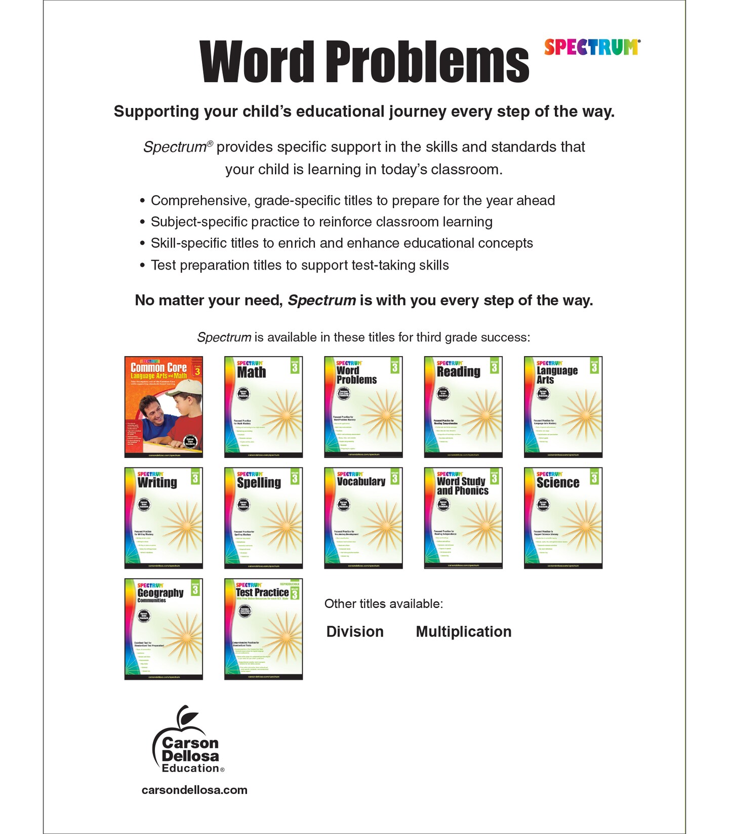 Spectrum Word Problems 3rd Grade Math Workbook, Geometry, Algebra Prep, Fractions, Telling Time, Money, and More Mathematics, Classroom or Homeschool Curriculum