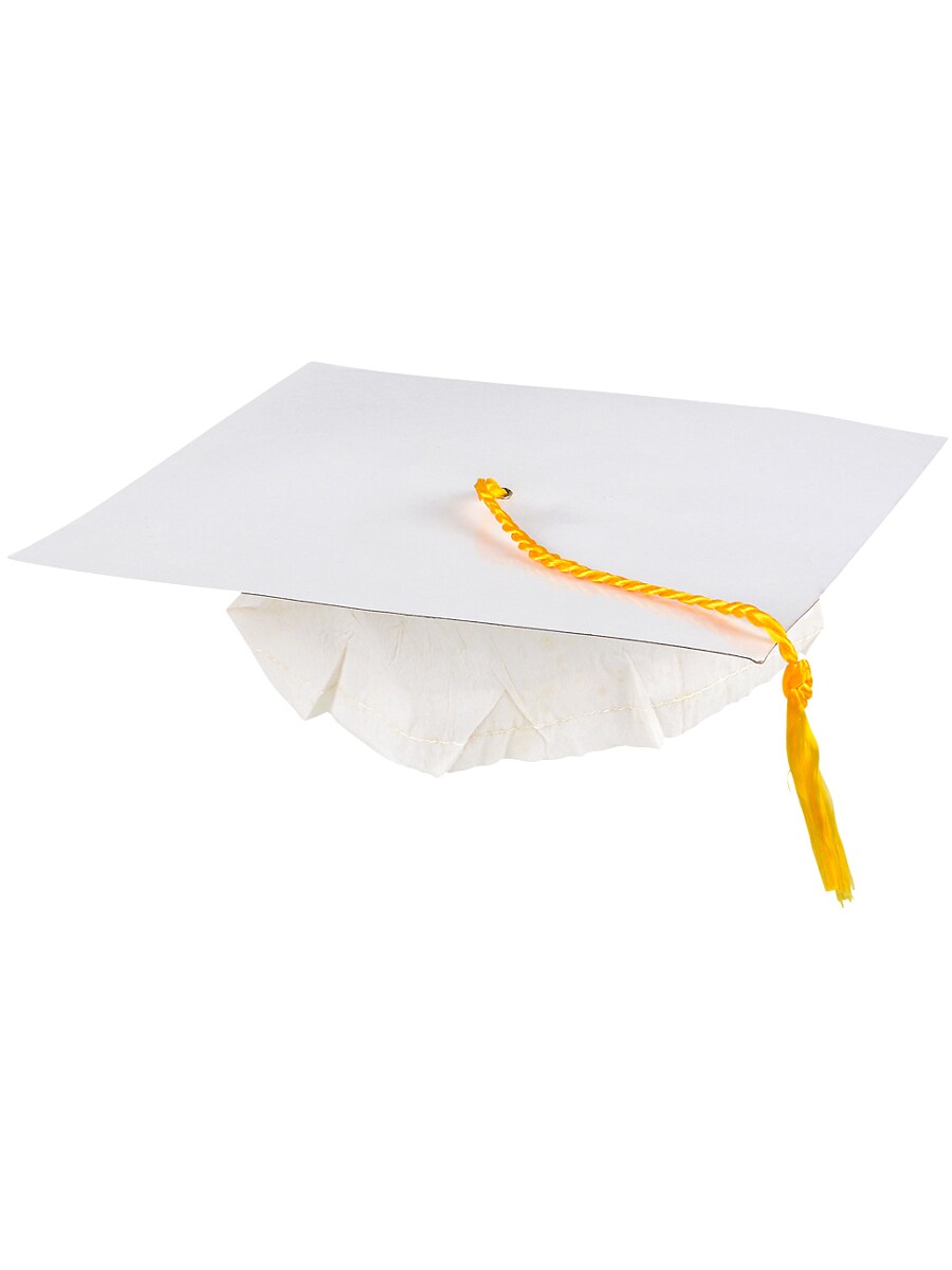 Adults White Graduation Graduate Cardstock Cap Hat With Tassel Costume Accessory