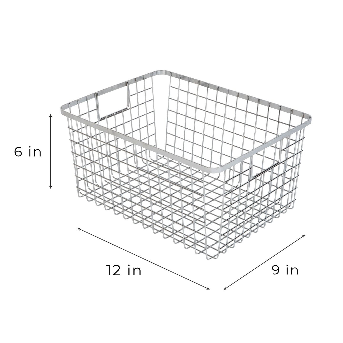 Smart Design Nestable Basket Organizer with Handles - Steel - 9 x 12 x 6 - Chrome- Set of 4