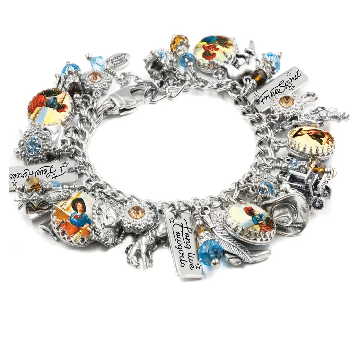 Western Charm Bracelet, Cowboy and Cowgirl Jewelry, Rodeo Charms