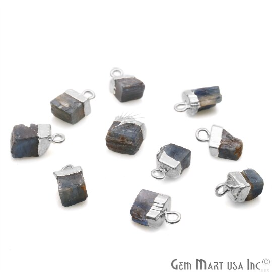 Rough Gemstone Pendant, Birthstone Raw Pendant, Silver Electroplated Connector Charms, 11X6mm (Approx), 1 pc, GemMartUSA (50469)
