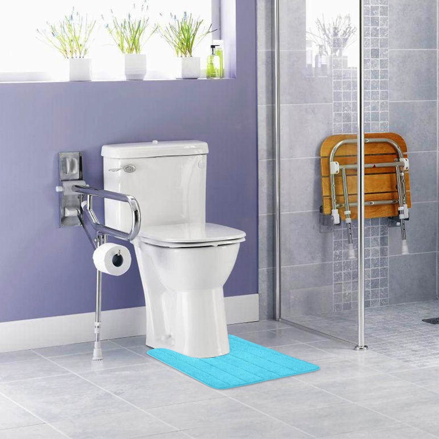 U Shaped Bathroom Rugs Contour Non-slip Toilet Mat Absorbent Cozy Velvet Floor Mat 23.62 x 19.69in