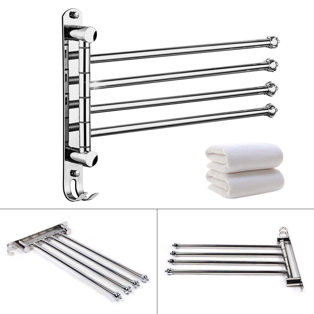 Kitcheniva Stainless Steel Bathroom 4-Swivel Bar Towel Rail Rack