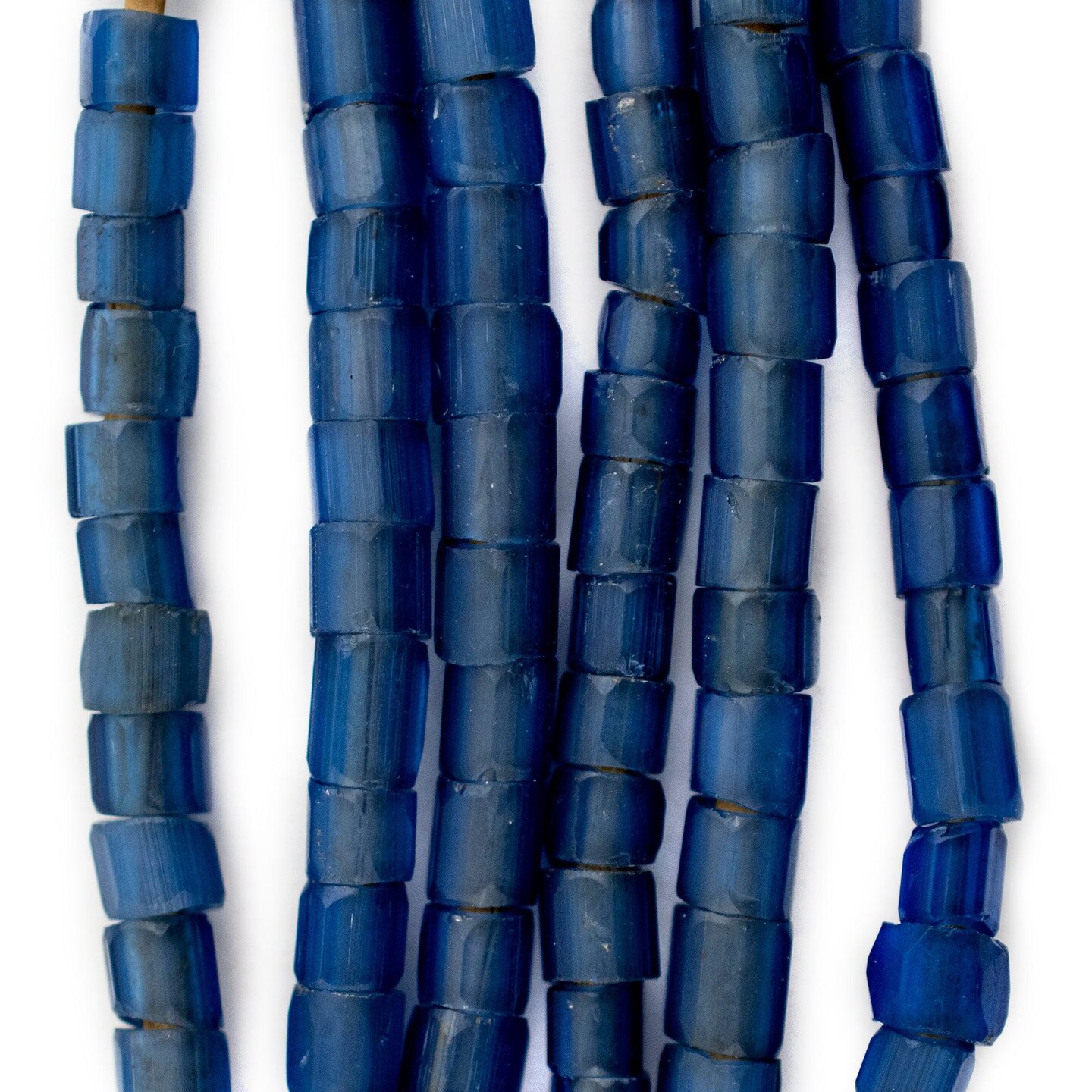 TheBeadChest Old Faceted Russian Blue Glass Trade Beads 4mm Ghana African Large Hole 24 Inch Strand Handmade