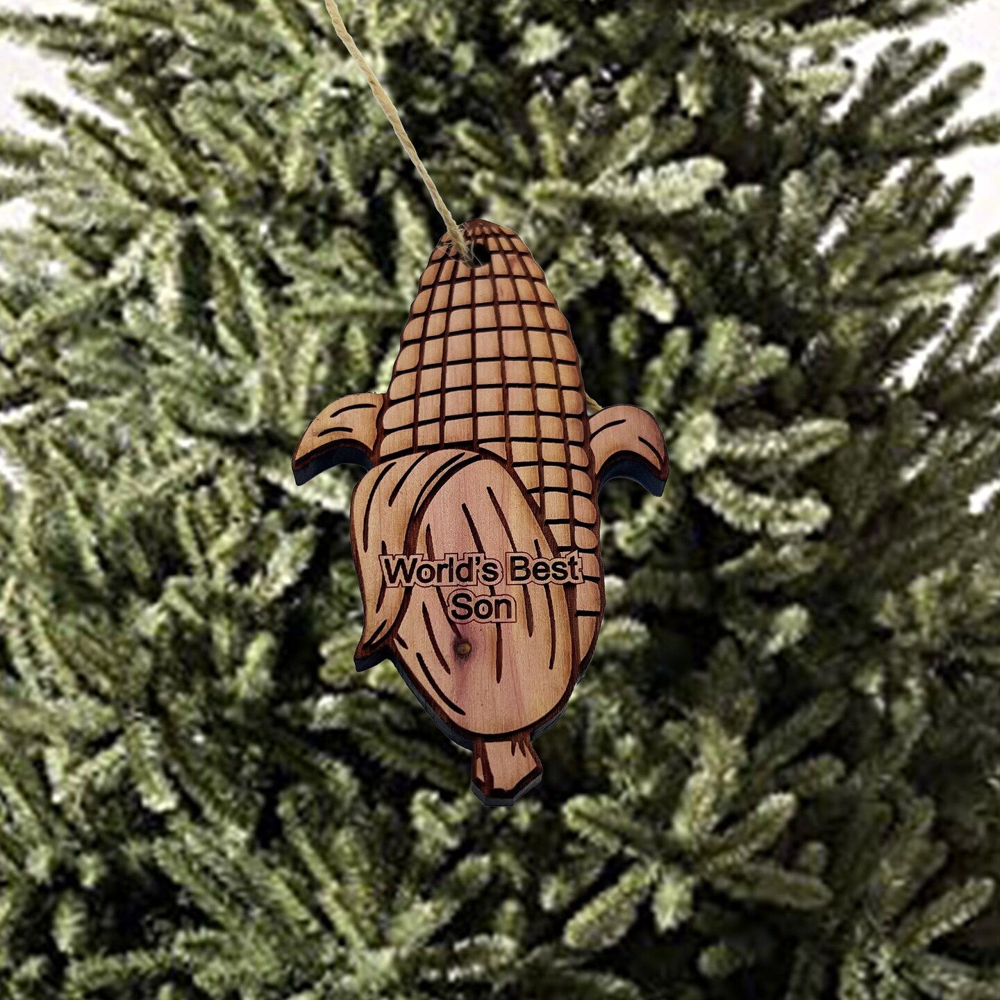 Worlds Best Son Corn on the cob - Cedar Ornament